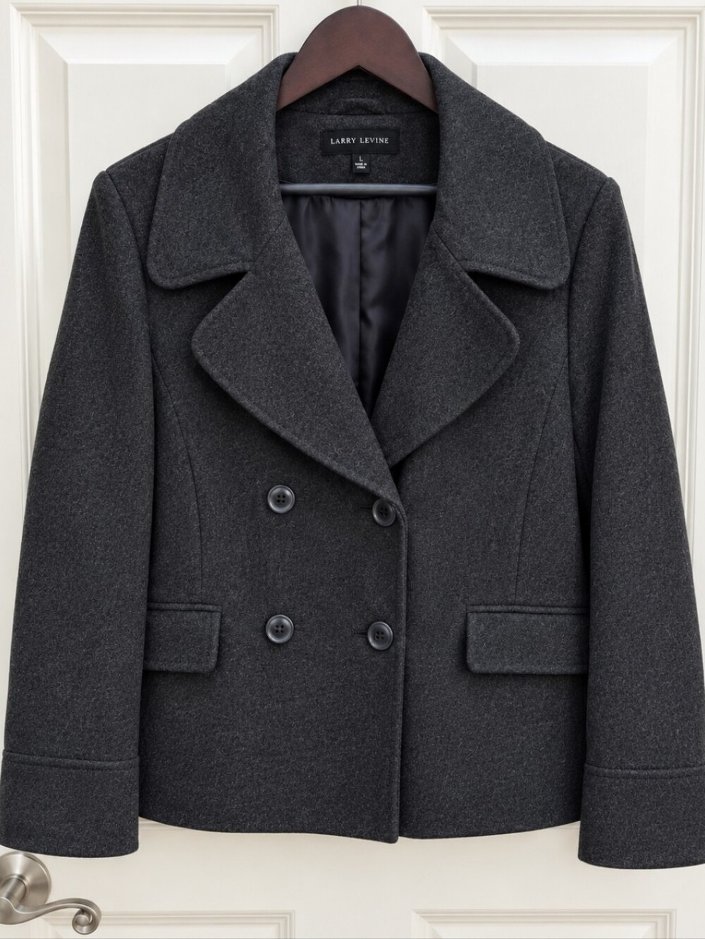 Larry Levine Dark Charcoal Gray Ladies Double Breasted Peacoat Sz Lg